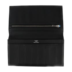 HERMES Citizen Twill Long Wallet, Swift Leather, Black, Bi-fold D Engraved