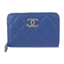 CHANEL Chanel Wallet Cocostar Wallet/Coin Case AP3728 Lambskin Blue Round Quilted Coin Purse