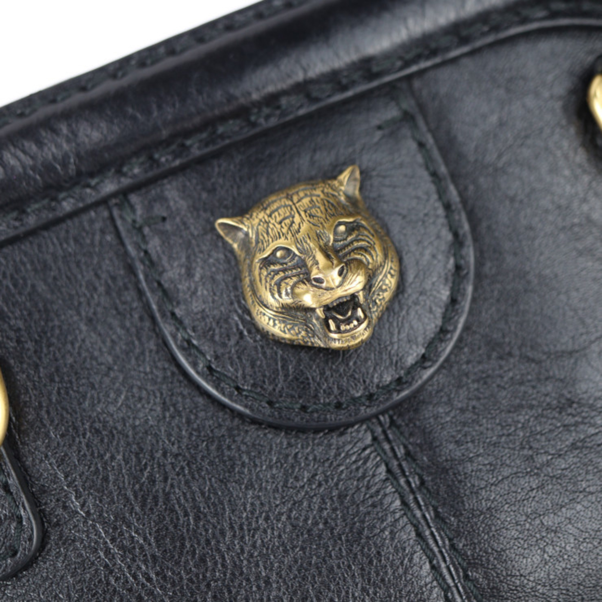 GUCCI Gucci Liber Small Shoulder Bag Tiger Head GG Marmont 524620 Leather Black Clutch