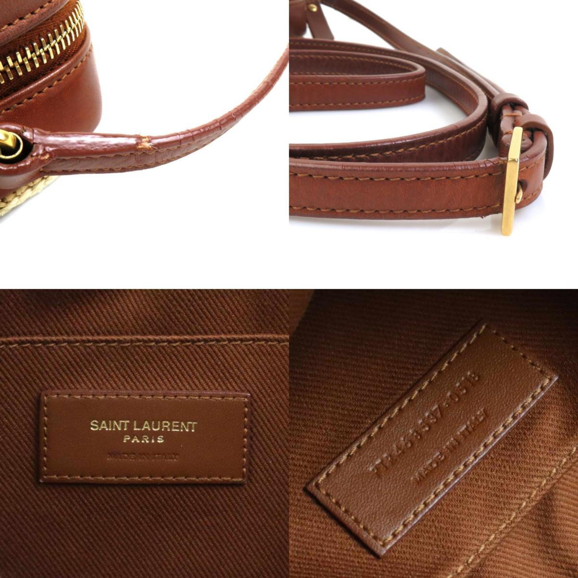 Saint Laurent SAINT LAURENT Shoulder Bag Raffia Leather Beige Brown Gold Women's e58784f