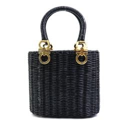 Salvatore Ferragamo Handbag Gancini Rattan Black Gold Women's e58808f