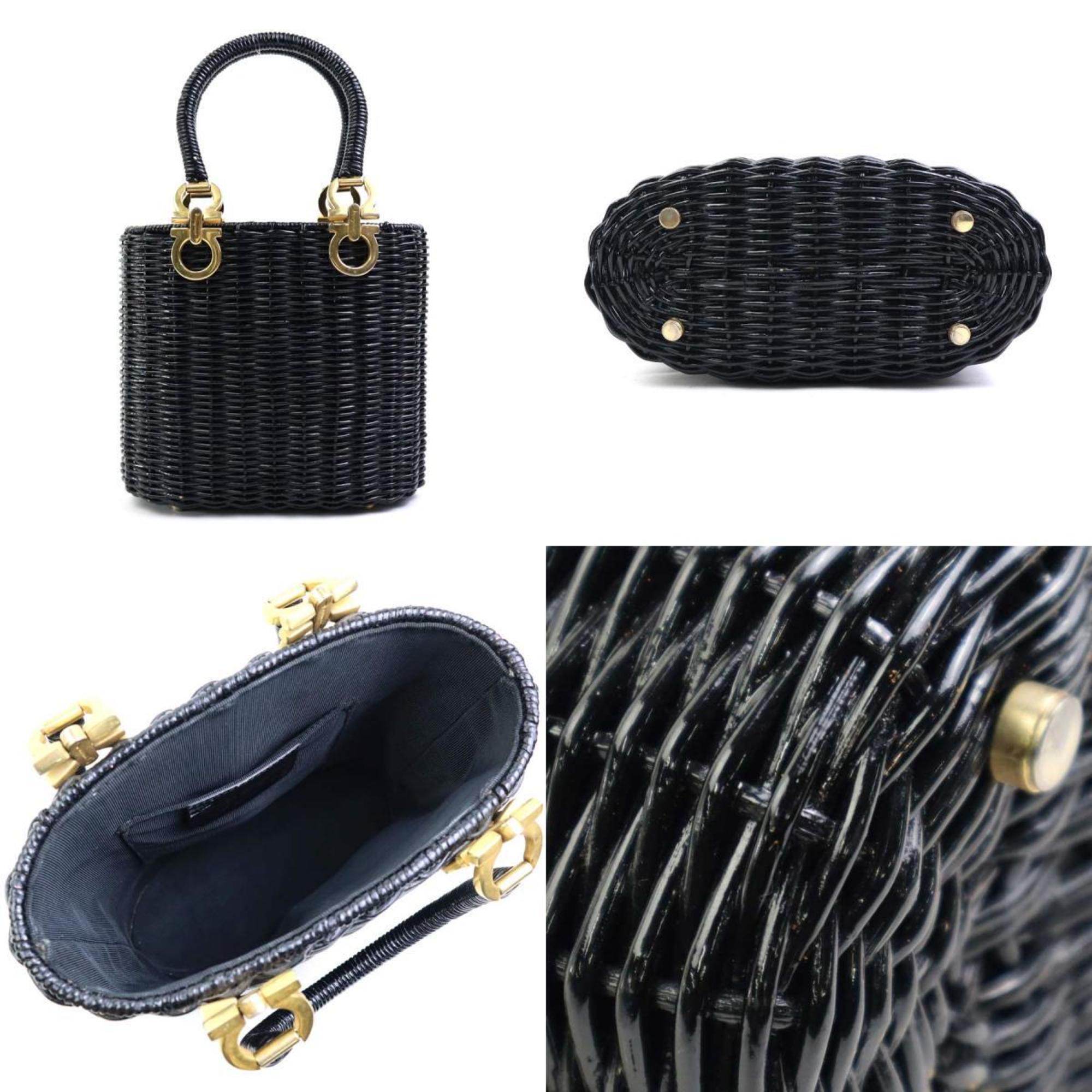 Salvatore Ferragamo Handbag Gancini Rattan Black Gold Women's e58808f