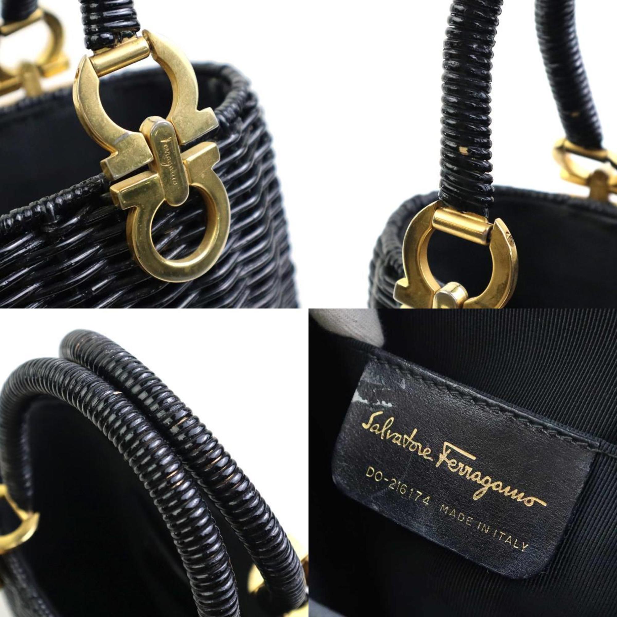 Salvatore Ferragamo Handbag Gancini Rattan Black Gold Women's e58808f