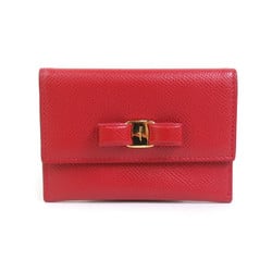 Salvatore Ferragamo Business Card Holder/Card Case Pass Vara Ribbon Leather Red Women's r10065g