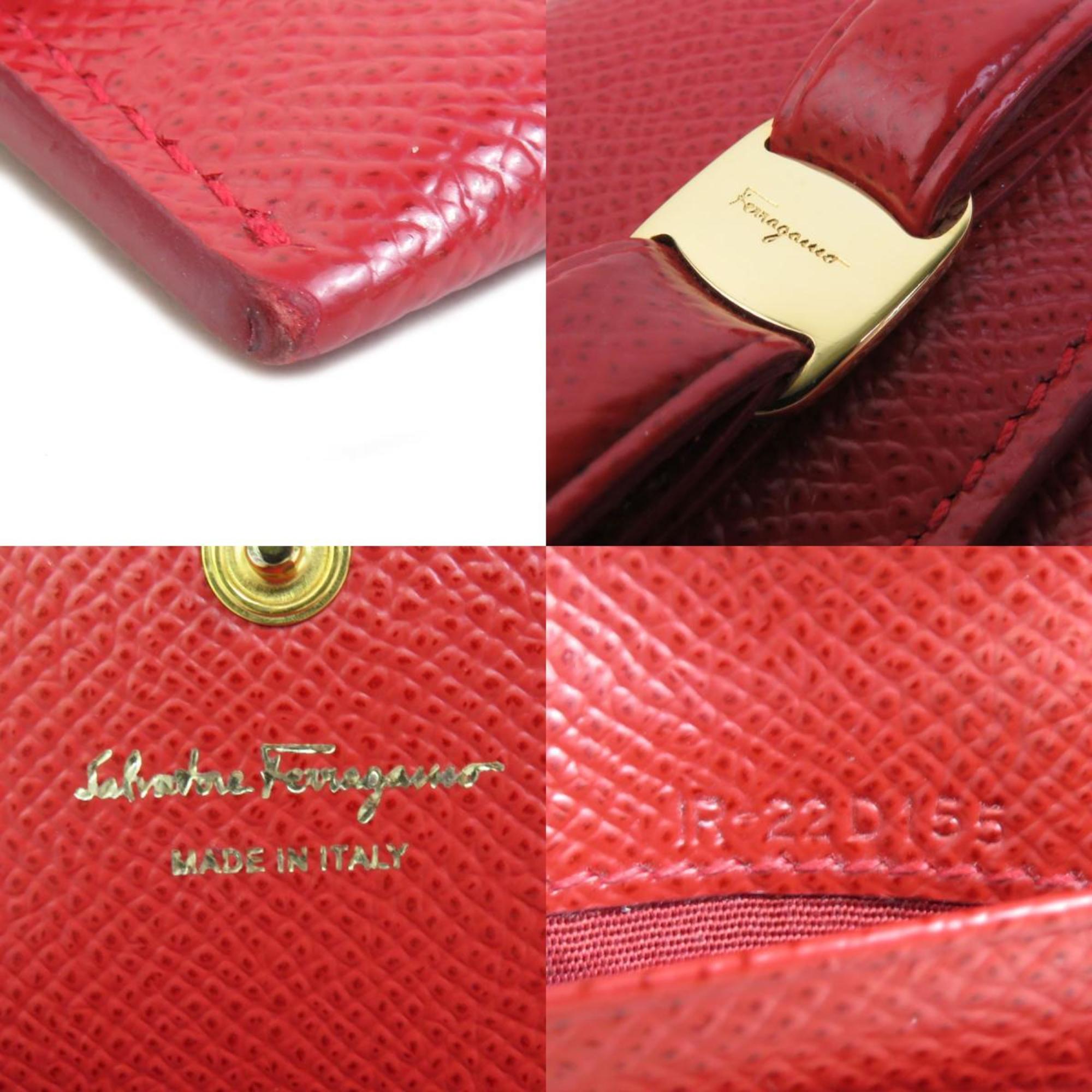 Salvatore Ferragamo Business Card Holder/Card Case Pass Vara Ribbon Leather Red Women's r10065g