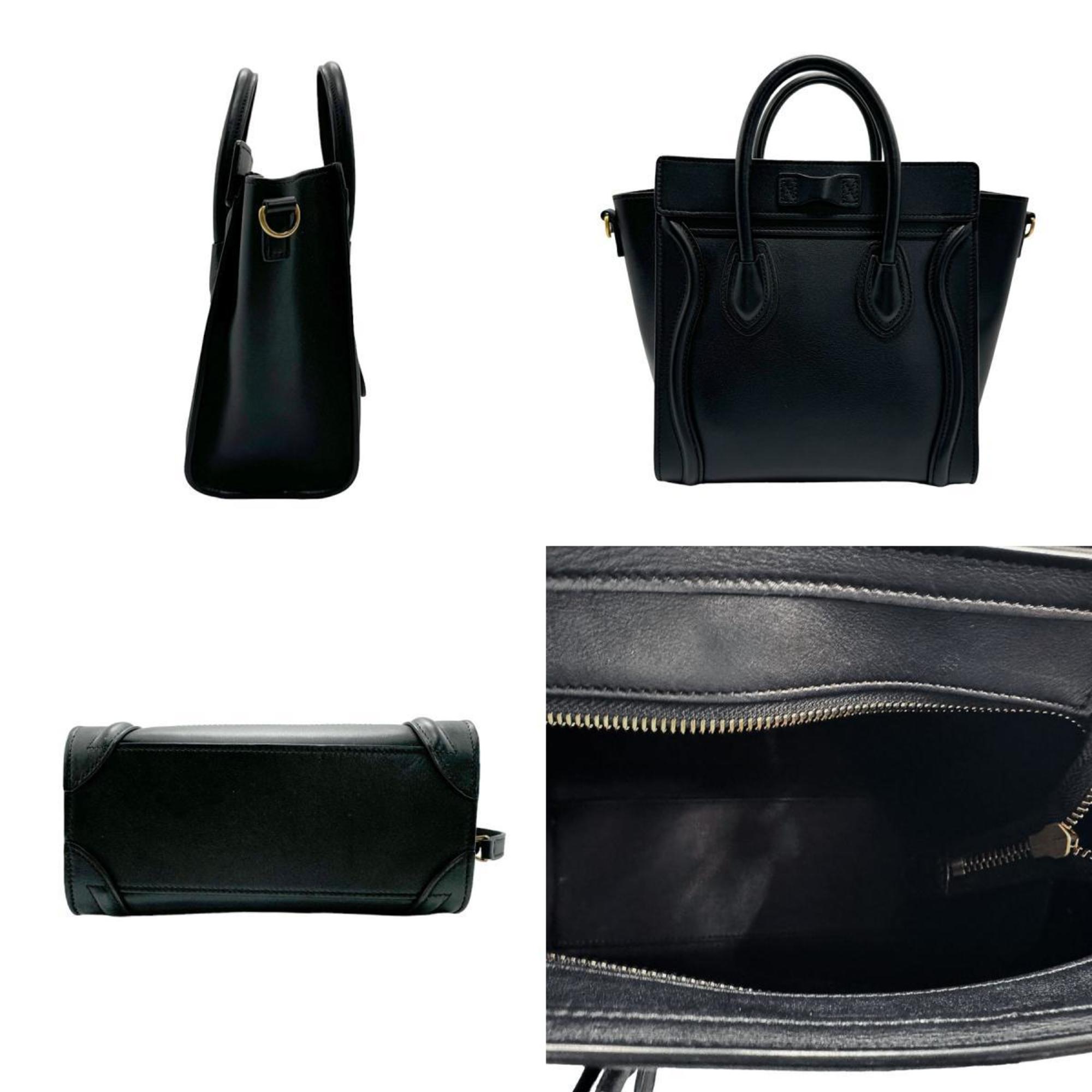 CELINE Handbag Shoulder Bag Luggage Nano Shopper Leather Black Women's z1692