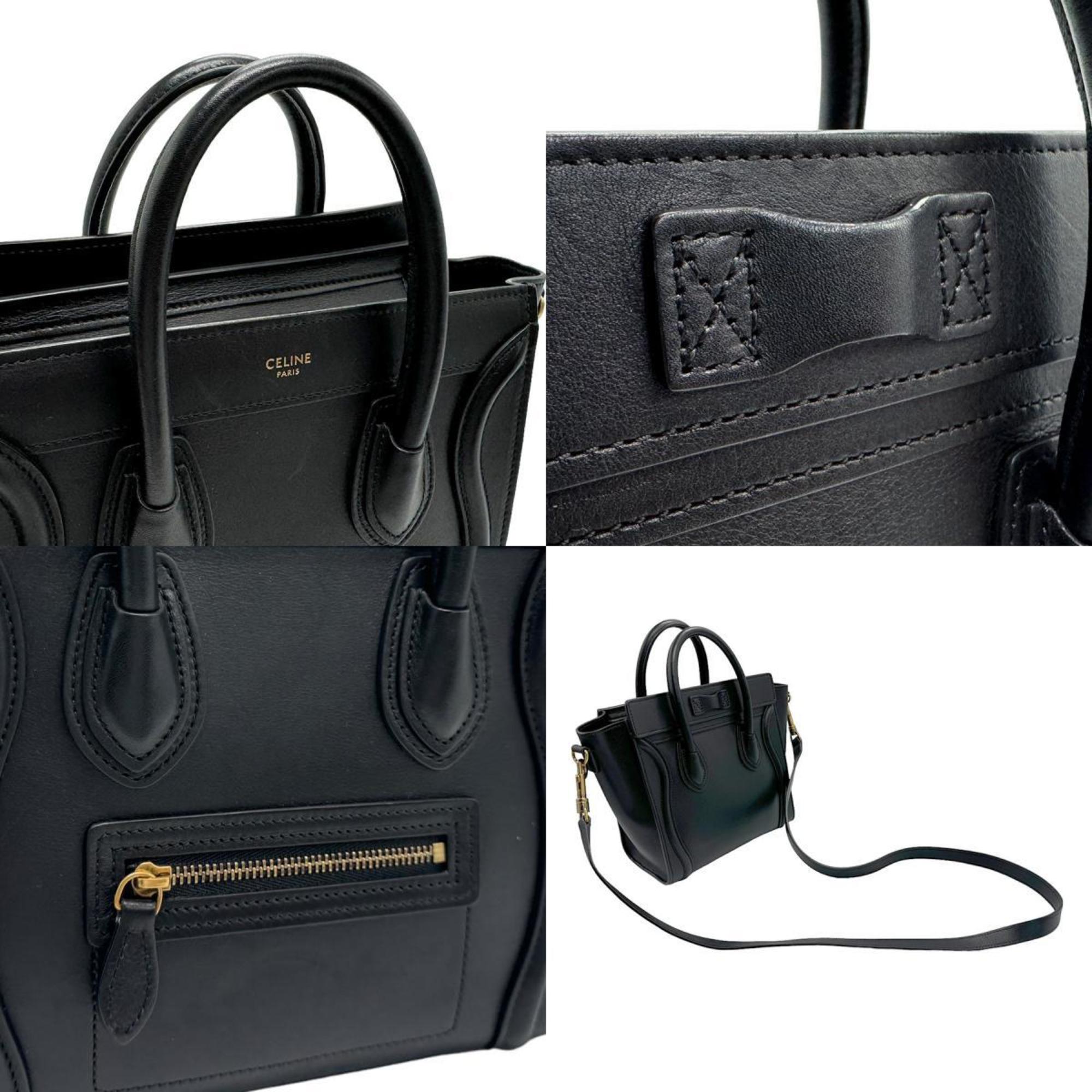 CELINE Handbag Shoulder Bag Luggage Nano Shopper Leather Black Women's z1692