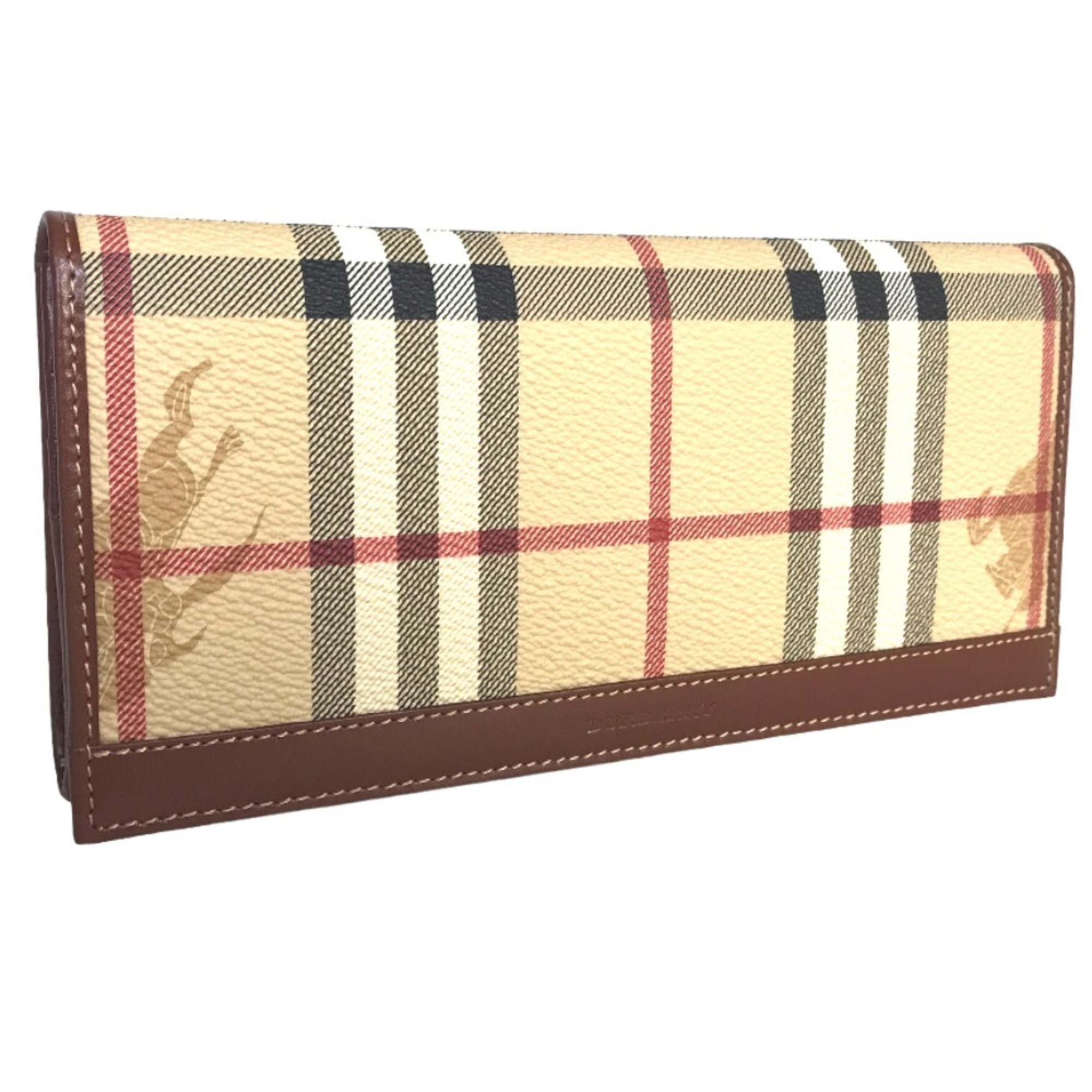 BURBERRY Nova Check Horse Long Wallet for Women, Leather, Beige, Bi-Fold