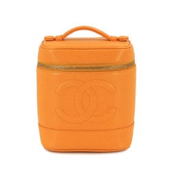 CHANEL Vanity Handbag Caviar Skin Leather Orange A01998 Coco Mark Gold Hardware Bag