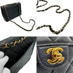 CHANEL Shoulder Bag Matelasse 30 Caviar Skin Leather Black Gold Women's z1737