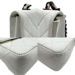 CHANEL Shoulder Bag Matelasse Caviar Skin Leather White Women's z1632