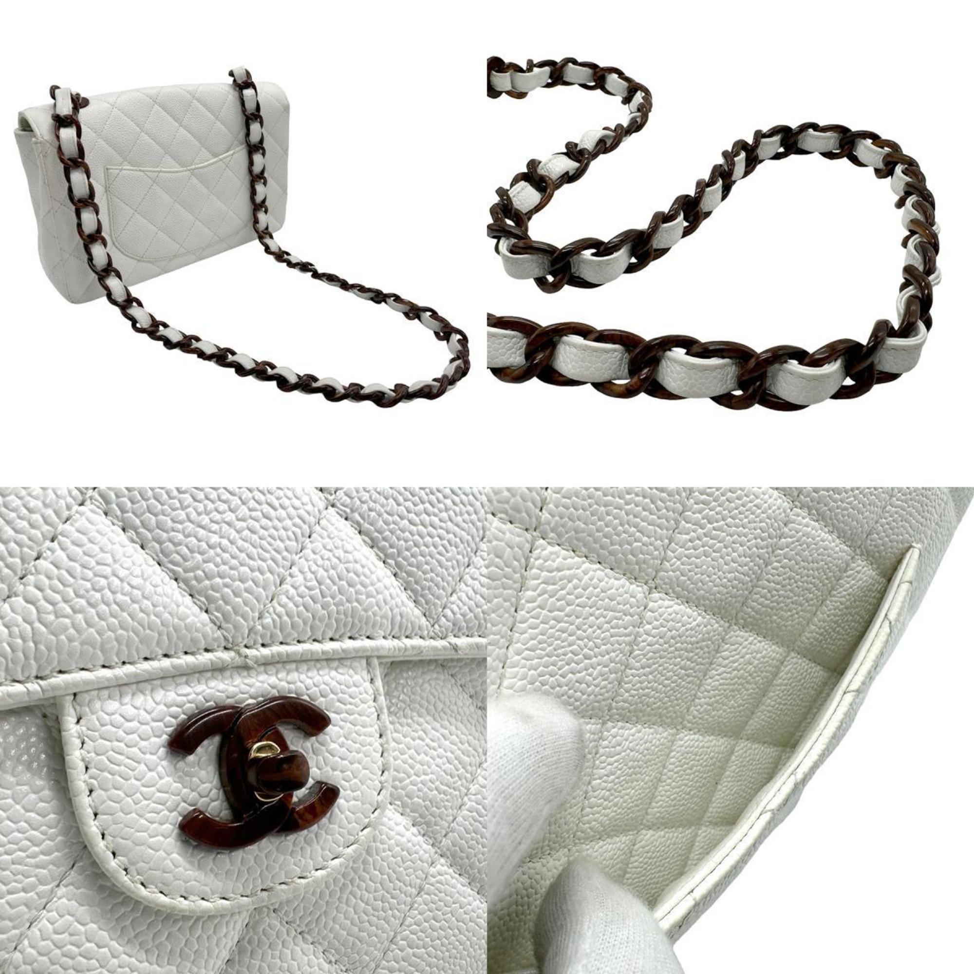 CHANEL Shoulder Bag Matelasse Caviar Skin Leather White Women's z1632