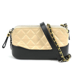 CHANEL Shoulder Bag Gabriel Leather Beige Black Silver Gold Women's e58786i