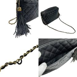 CHANEL Shoulder Bag Caviar Skin Leather Black Women's z0908