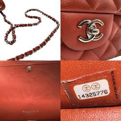 CHANEL Shoulder Bag Matelasse 30 Caviar Skin Leather Orange Brown Silver Women's z1689