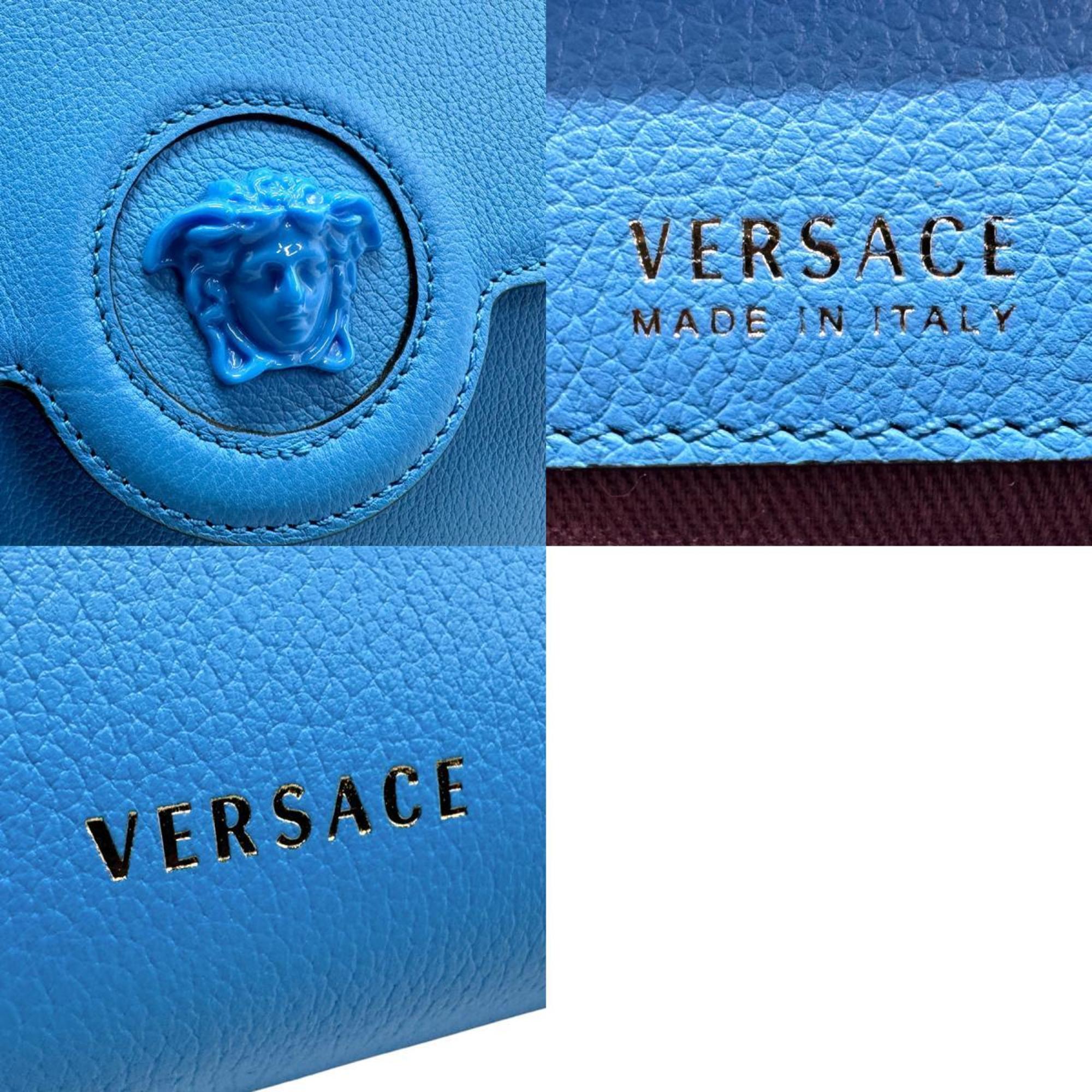 Versace Medusa Leather Shoulder Wallet Blue Women's z1672