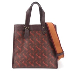 Coach Tote Bag 89143 Horse & Carriage Coated Canvas Leather Bordeaux Red Brown Shoulder Women's COACH