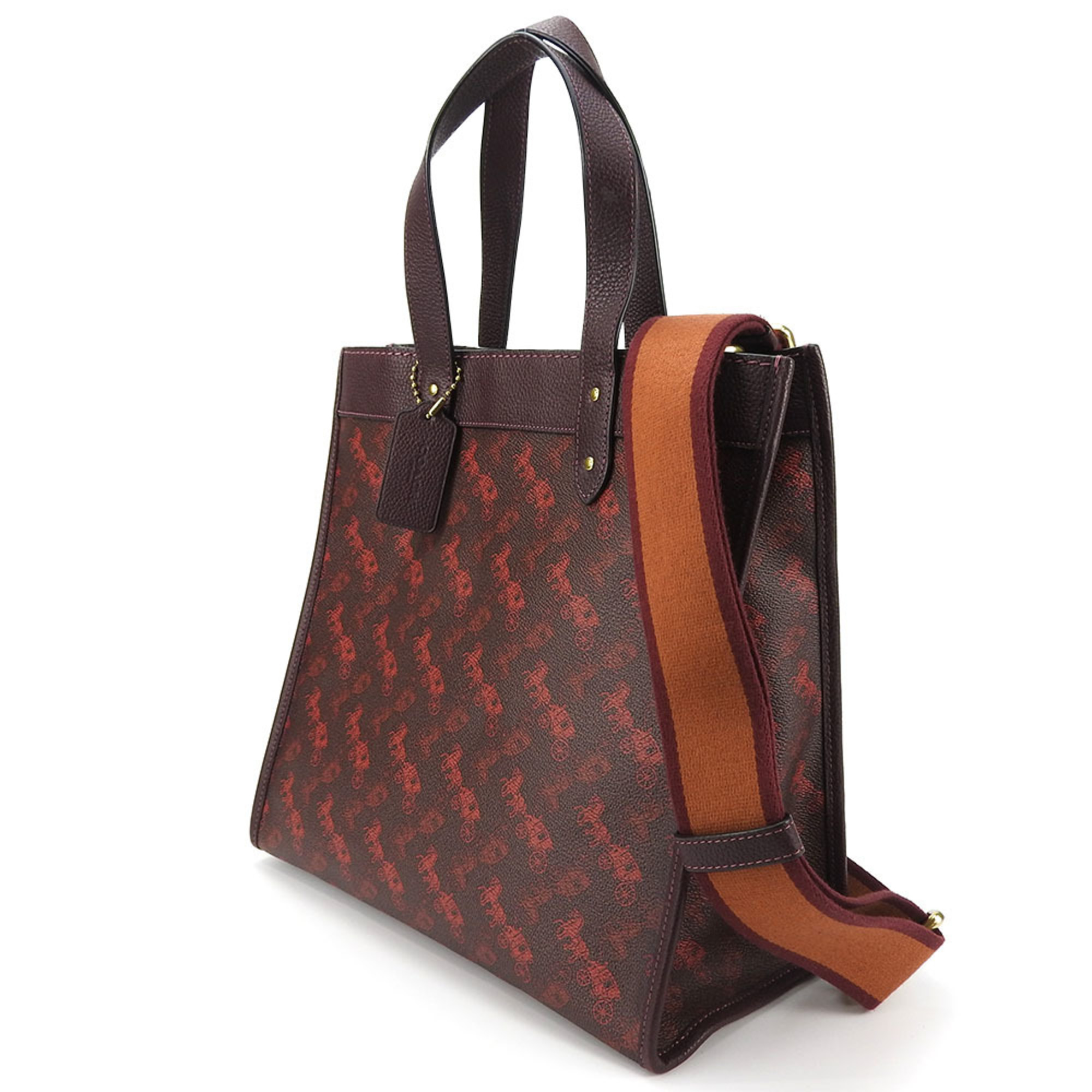 Coach Tote Bag 89143 Horse & Carriage Coated Canvas Leather Bordeaux Red Brown Shoulder Women's COACH