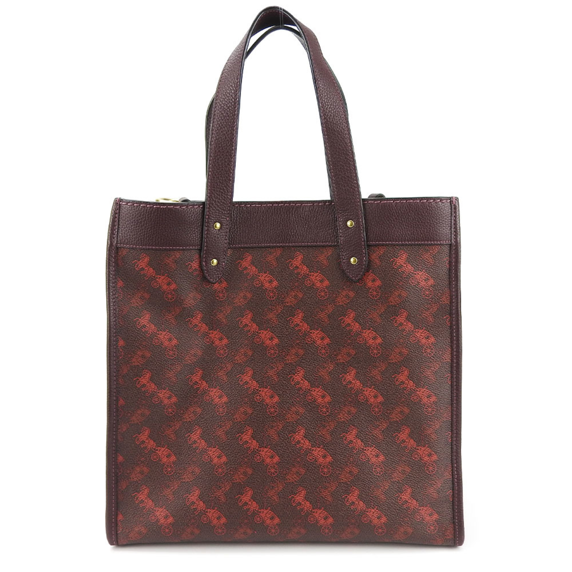 Coach Tote Bag 89143 Horse & Carriage Coated Canvas Leather Bordeaux Red Brown Shoulder Women's COACH