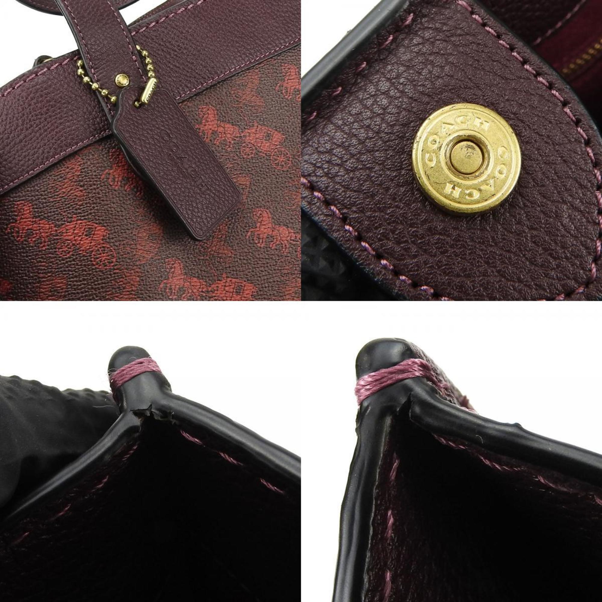 Coach Tote Bag 89143 Horse & Carriage Coated Canvas Leather Bordeaux Red Brown Shoulder Women's COACH