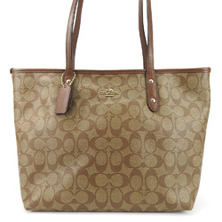 Coach Tote Bag F58292 Signature Coated Canvas Leather Brown Women's COACH