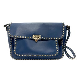 Valentino Garavani Shoulder Bag Rockstud Leather Metal Blue Women's z1643