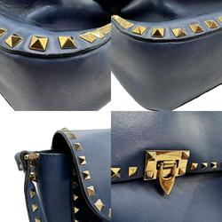 Valentino Garavani Shoulder Bag Rockstud Leather Metal Blue Women's z1643
