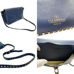 Valentino Garavani Shoulder Bag Rockstud Leather Metal Blue Women's z1643