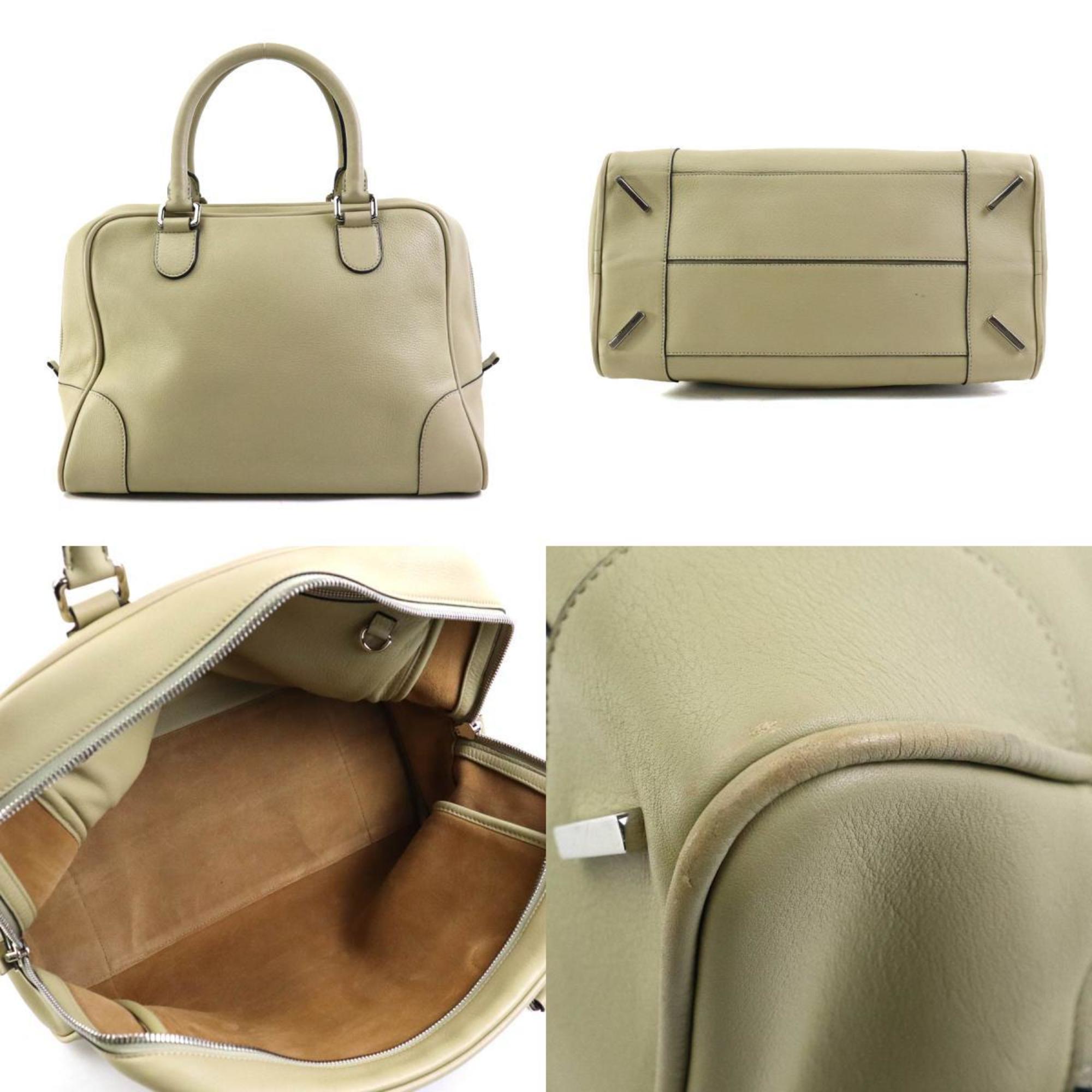 LOEWE Amazona Handbag Leather Light Khaki Beige Silver Women's e58782a