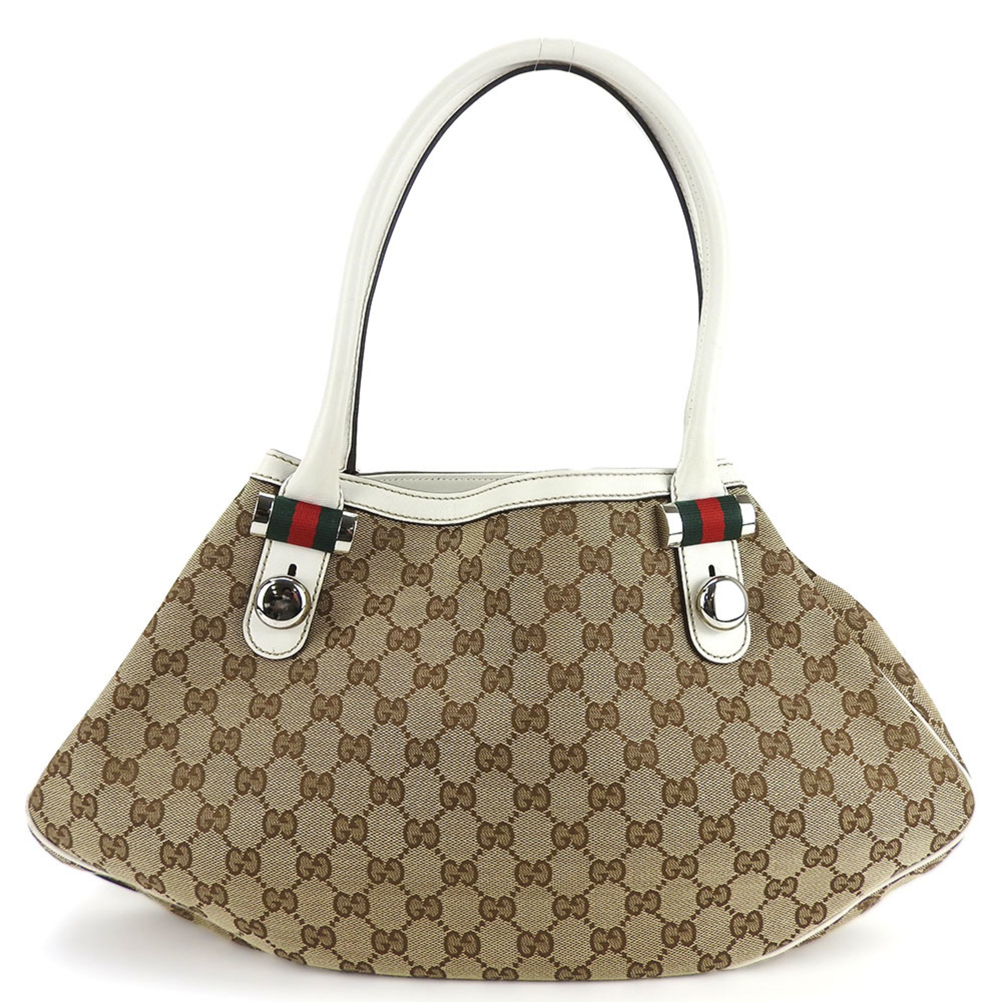 Gucci Tote Bag Matchball 232971 Sherry Line GG Canvas Leather Beige White Women's GUCCI