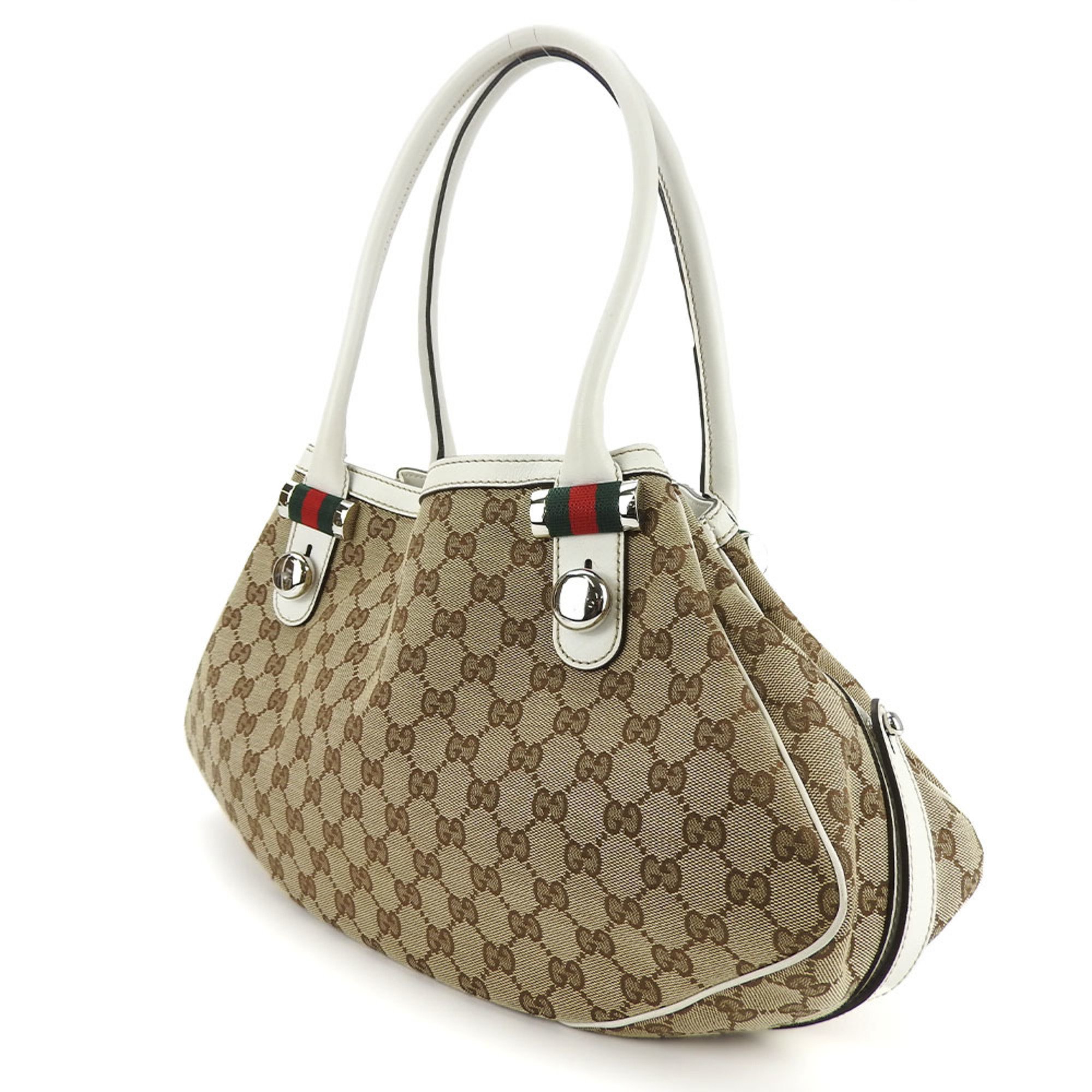 Gucci Tote Bag Matchball 232971 Sherry Line GG Canvas Leather Beige White Women's GUCCI