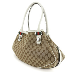 Gucci Tote Bag Matchball 232971 Sherry Line GG Canvas Leather Beige White Women's GUCCI