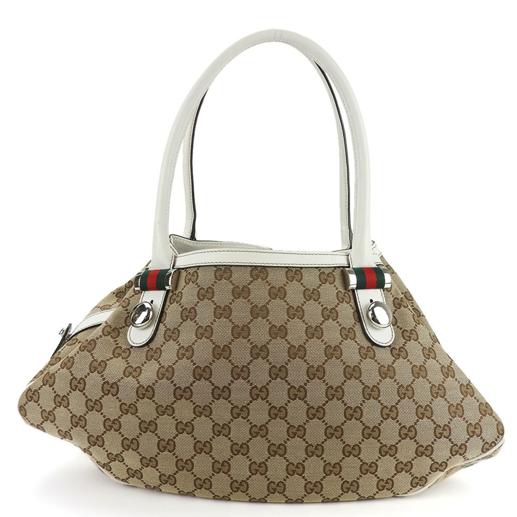 Gucci Tote Bag Matchball 232971 Sherry Line GG Canvas Leather Beige White Women's GUCCI