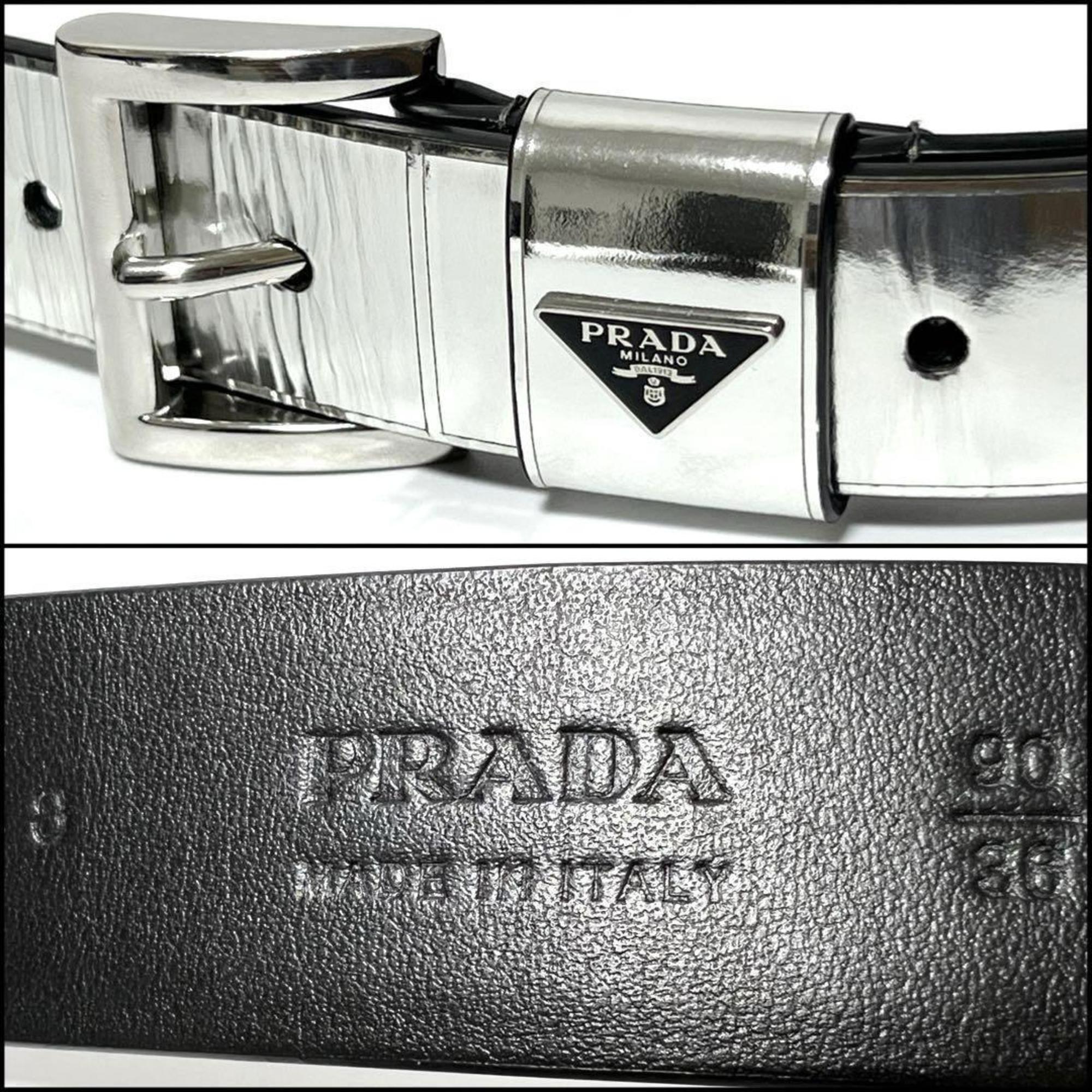 PRADA Men's Belt in Silver Brushed Leather