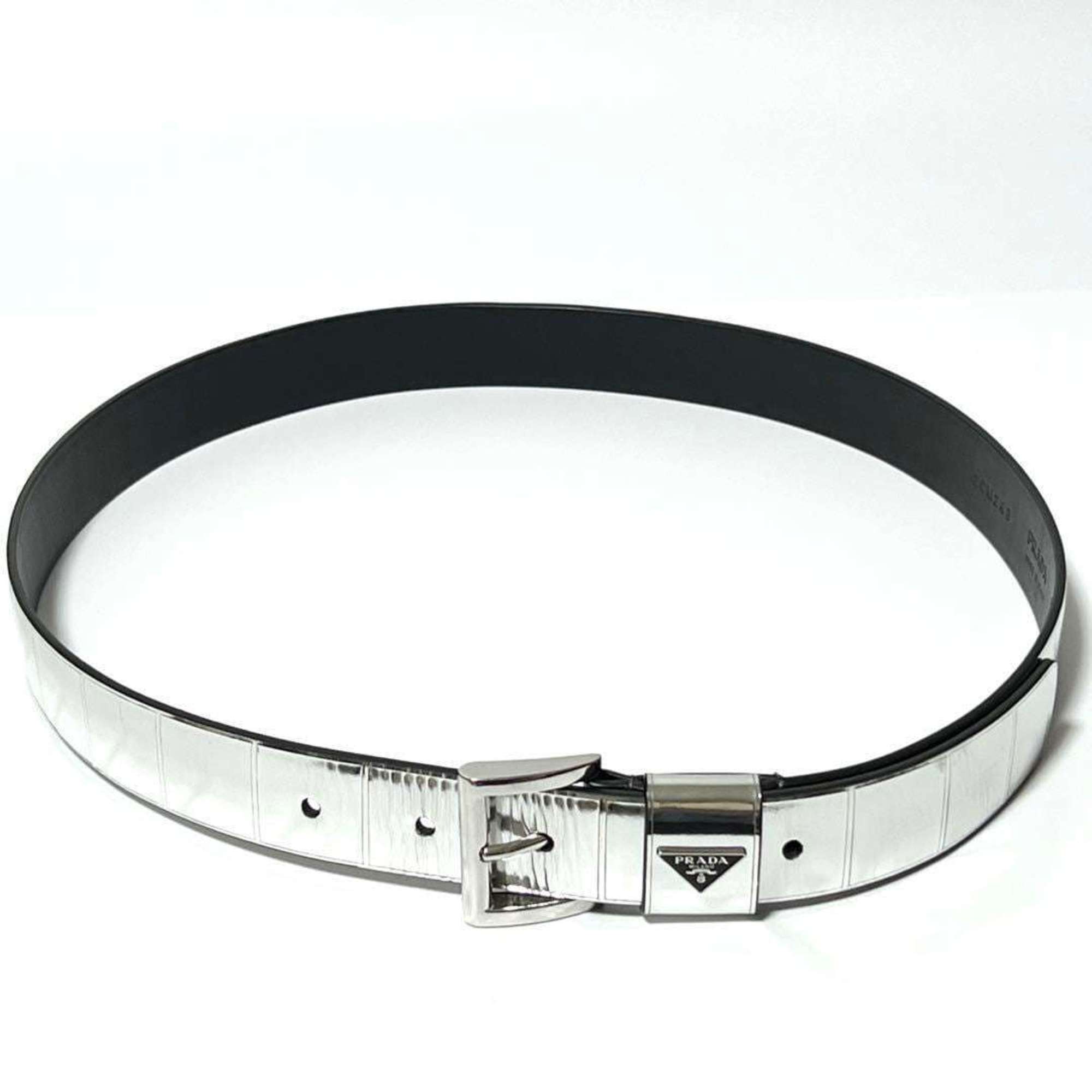 PRADA Men's Belt in Silver Brushed Leather