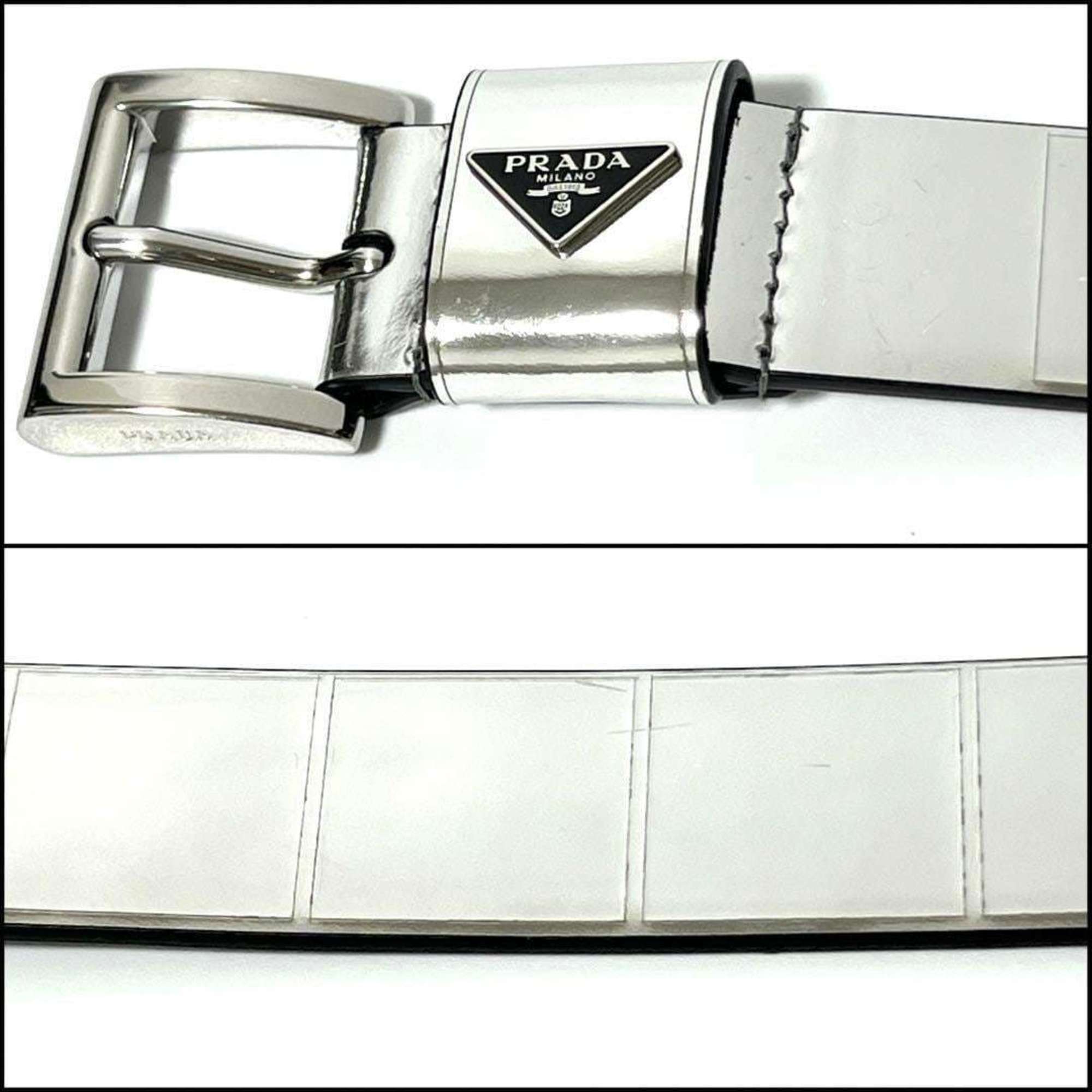 PRADA Men's Belt in Silver Brushed Leather