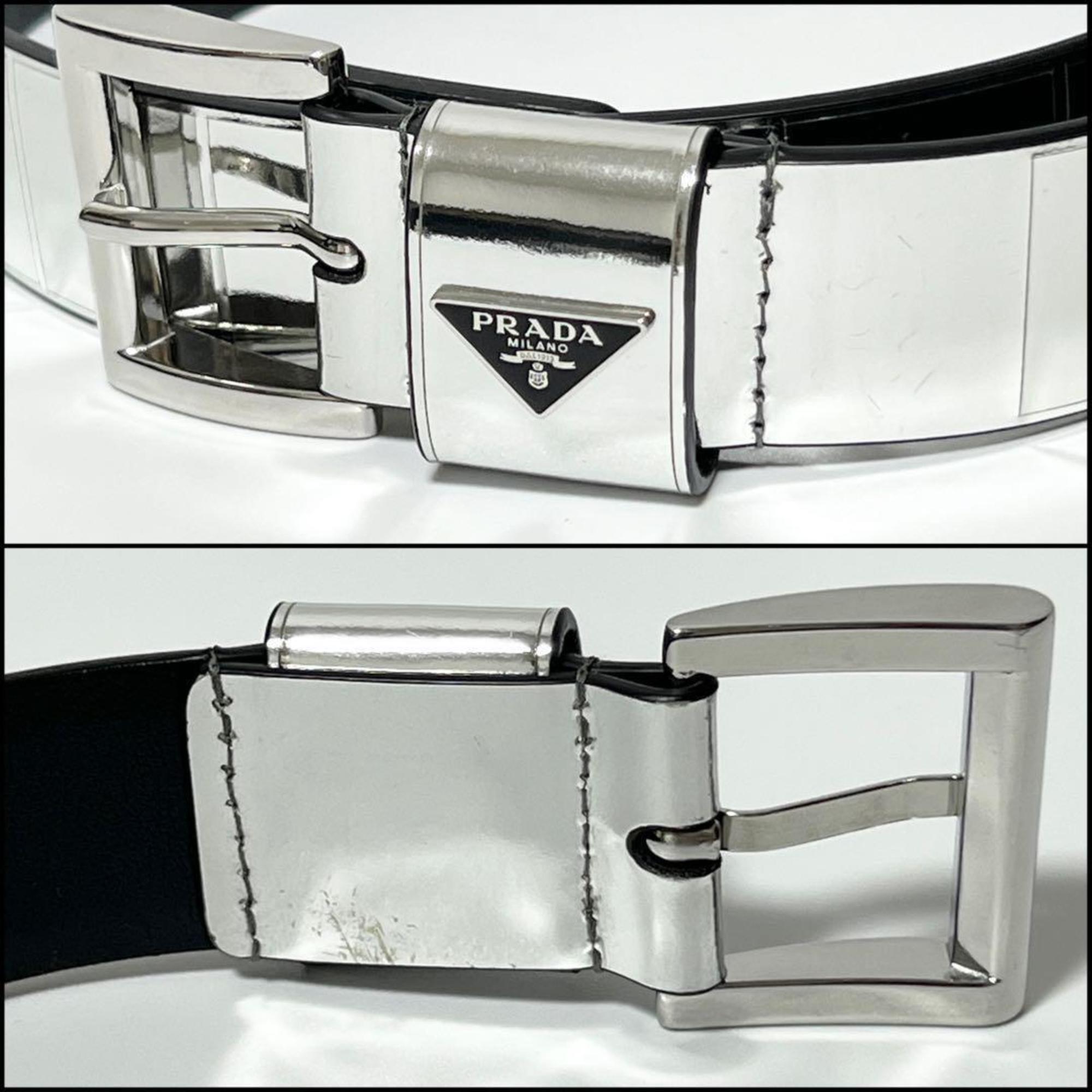 PRADA Men's Belt in Silver Brushed Leather