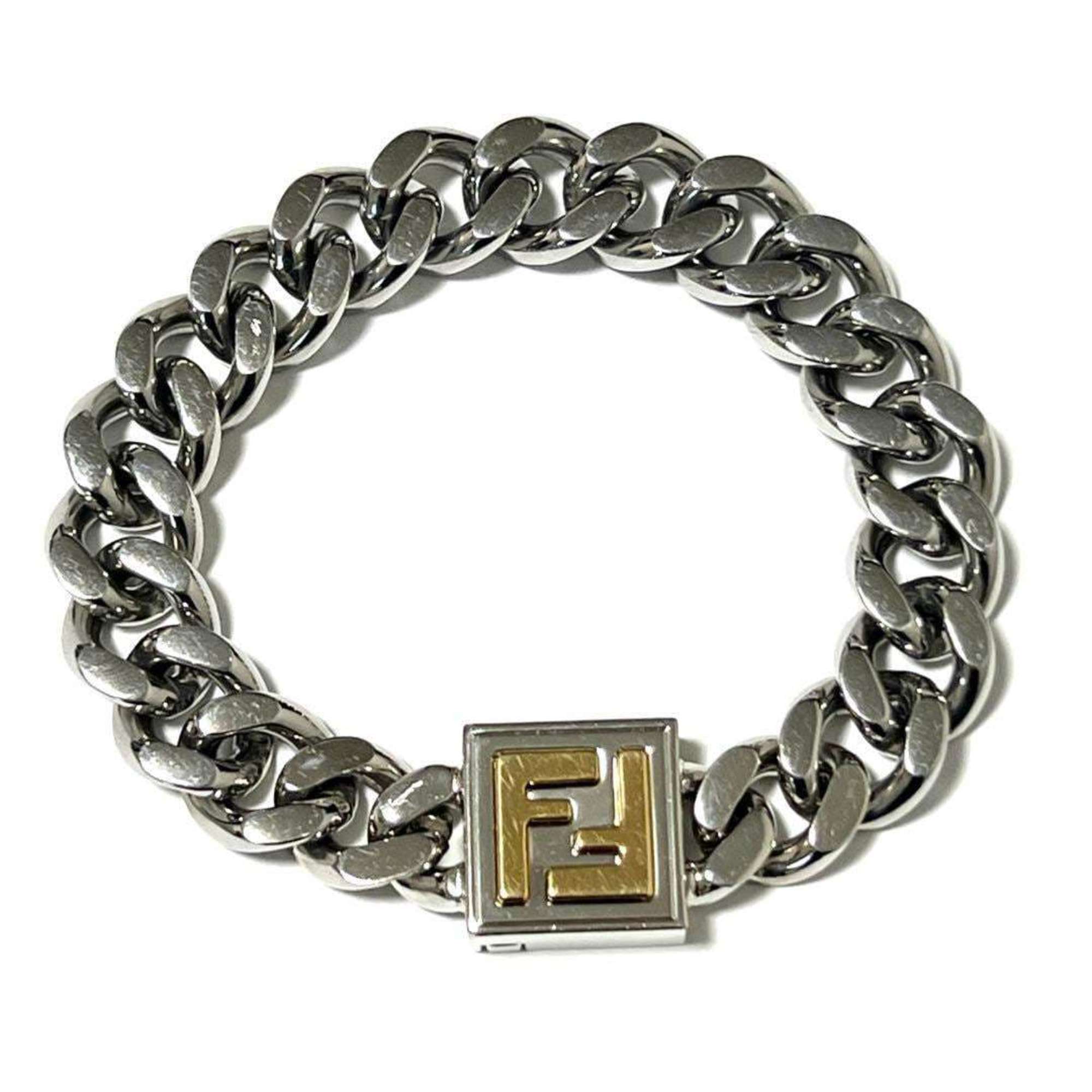 FENDI Men's Palladium and Gold Color Bracelet Chain Bangle