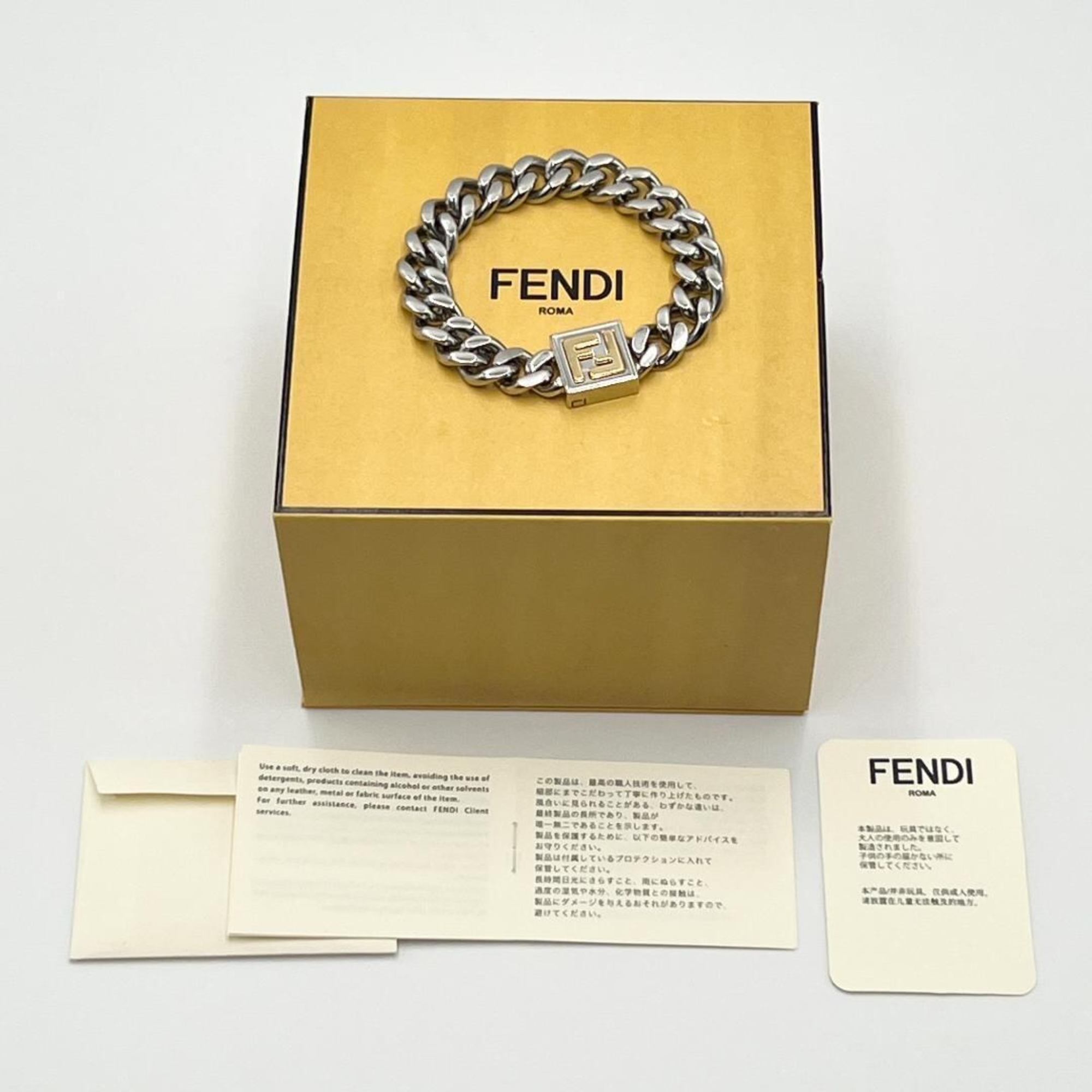 FENDI Men's Palladium and Gold Color Bracelet Chain Bangle