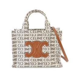 CELINE Triomphe Small Cabas Thais 2way Tote Shoulder Bag Canvas Leather Natural Tan 199162FEF