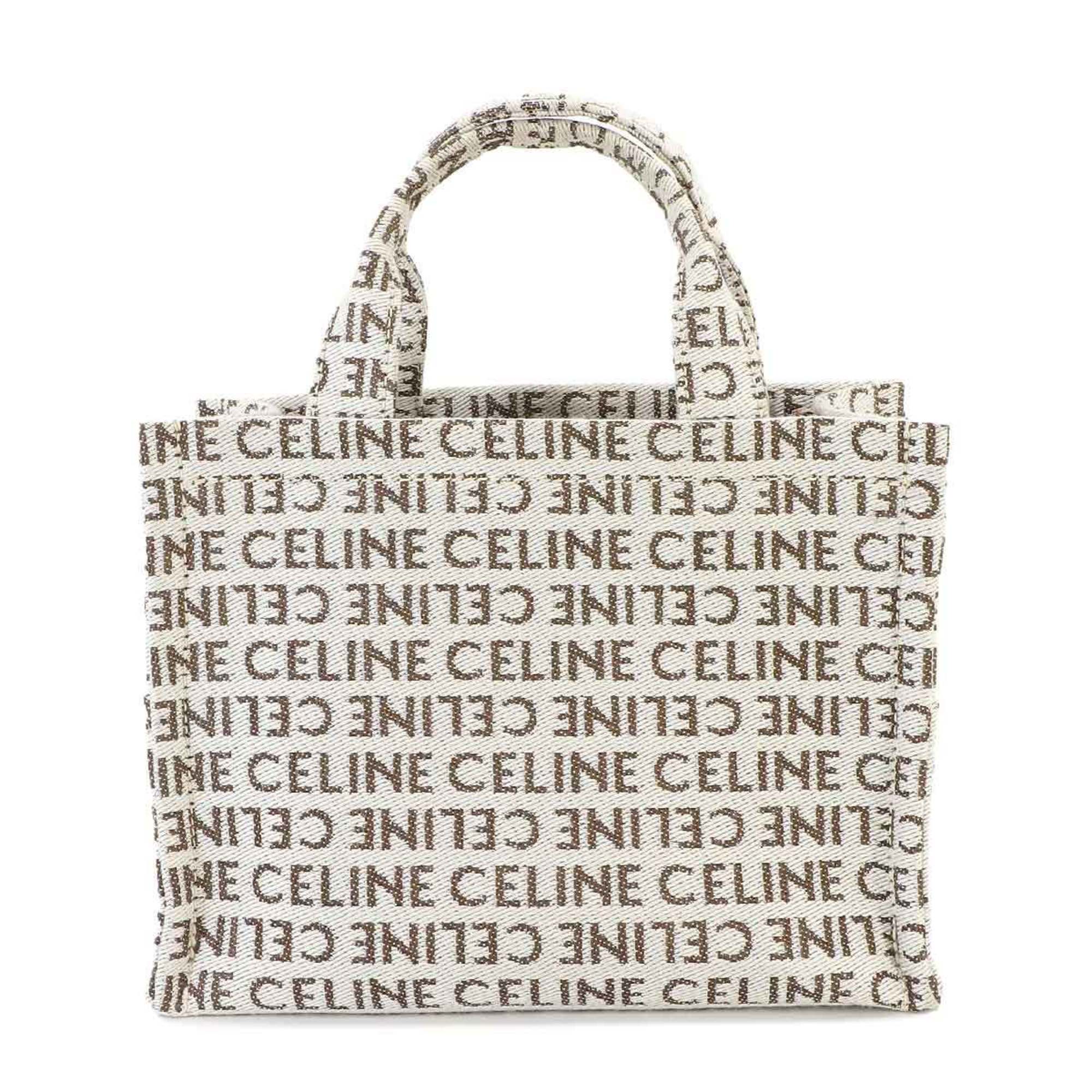 CELINE Triomphe Small Cabas Thais 2way Tote Shoulder Bag Canvas Leather Natural Tan 199162FEF