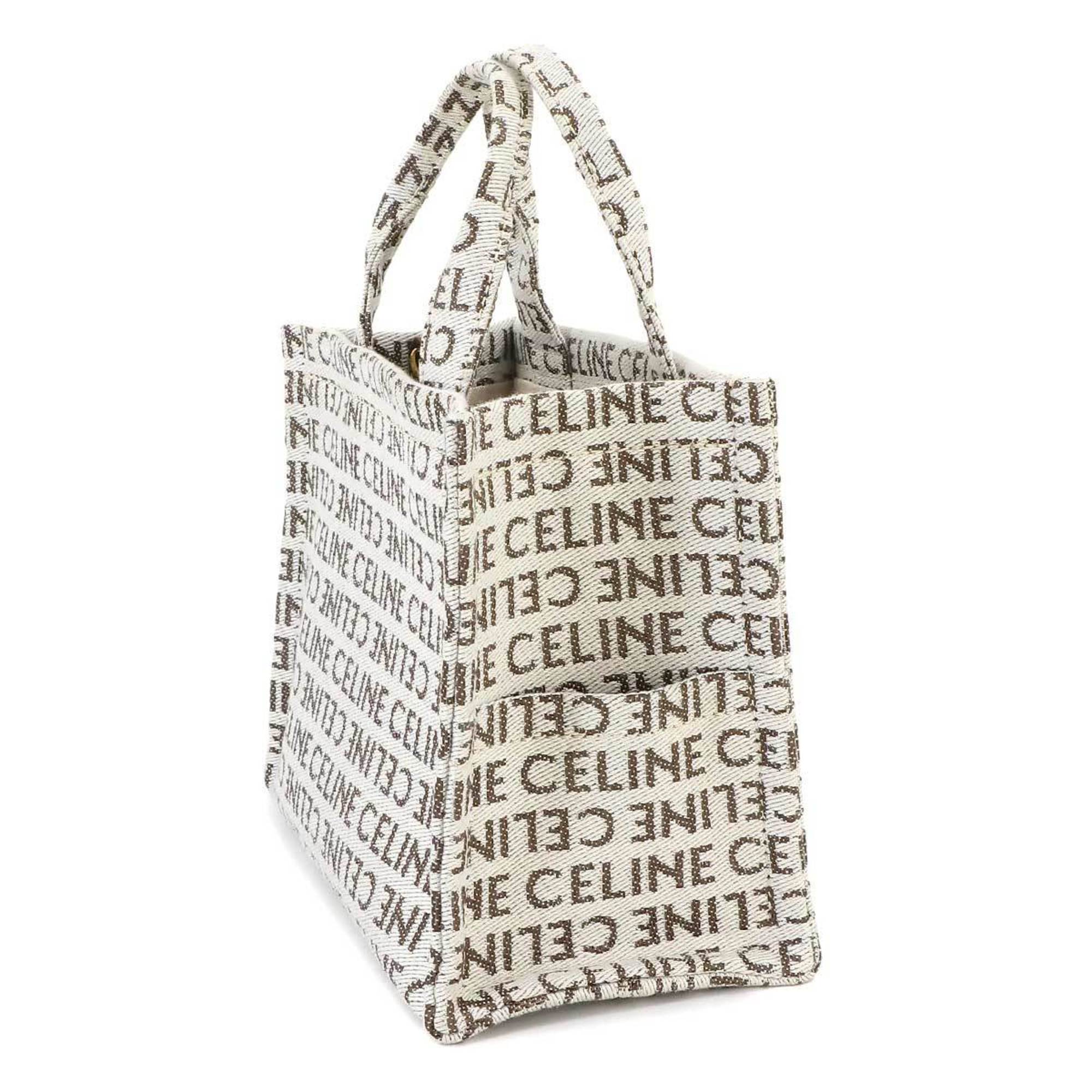 CELINE Triomphe Small Cabas Thais 2way Tote Shoulder Bag Canvas Leather Natural Tan 199162FEF