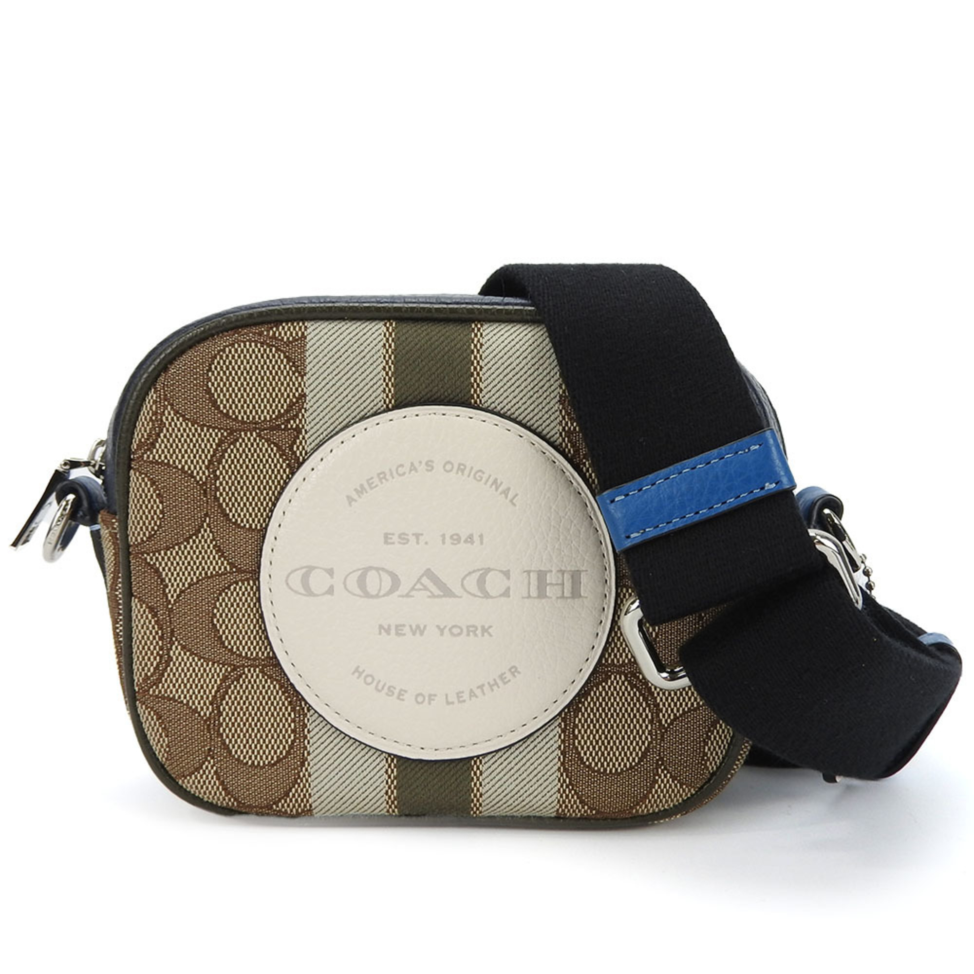 Coach Shoulder Bag 2635 Signature Dempsey Canvas Leather Beige Blue Khaki Camera Pochette Women's COACH