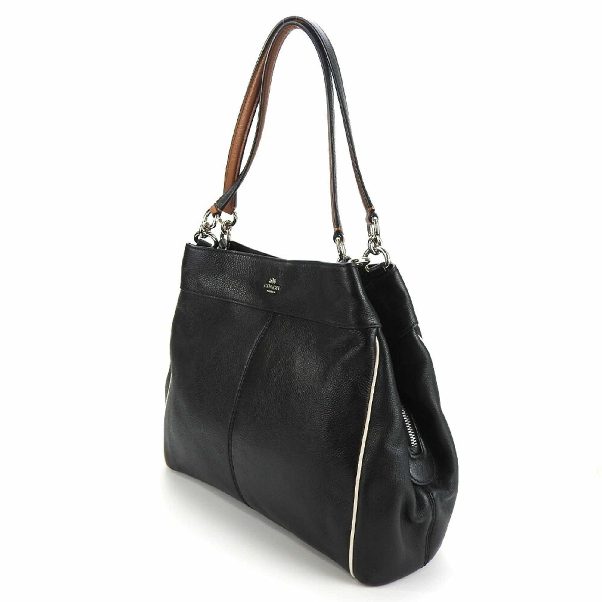 Coach Tote Bag F58044 Leather Black Brown Chic Women's COACH