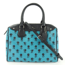 Coach handbag F38160 coated canvas embossed leather turquoise blue black boston shoulder bag women's COACH