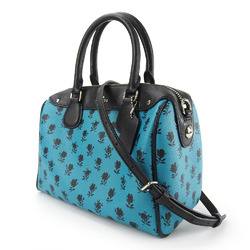 Coach handbag F38160 coated canvas embossed leather turquoise blue black boston shoulder bag women's COACH