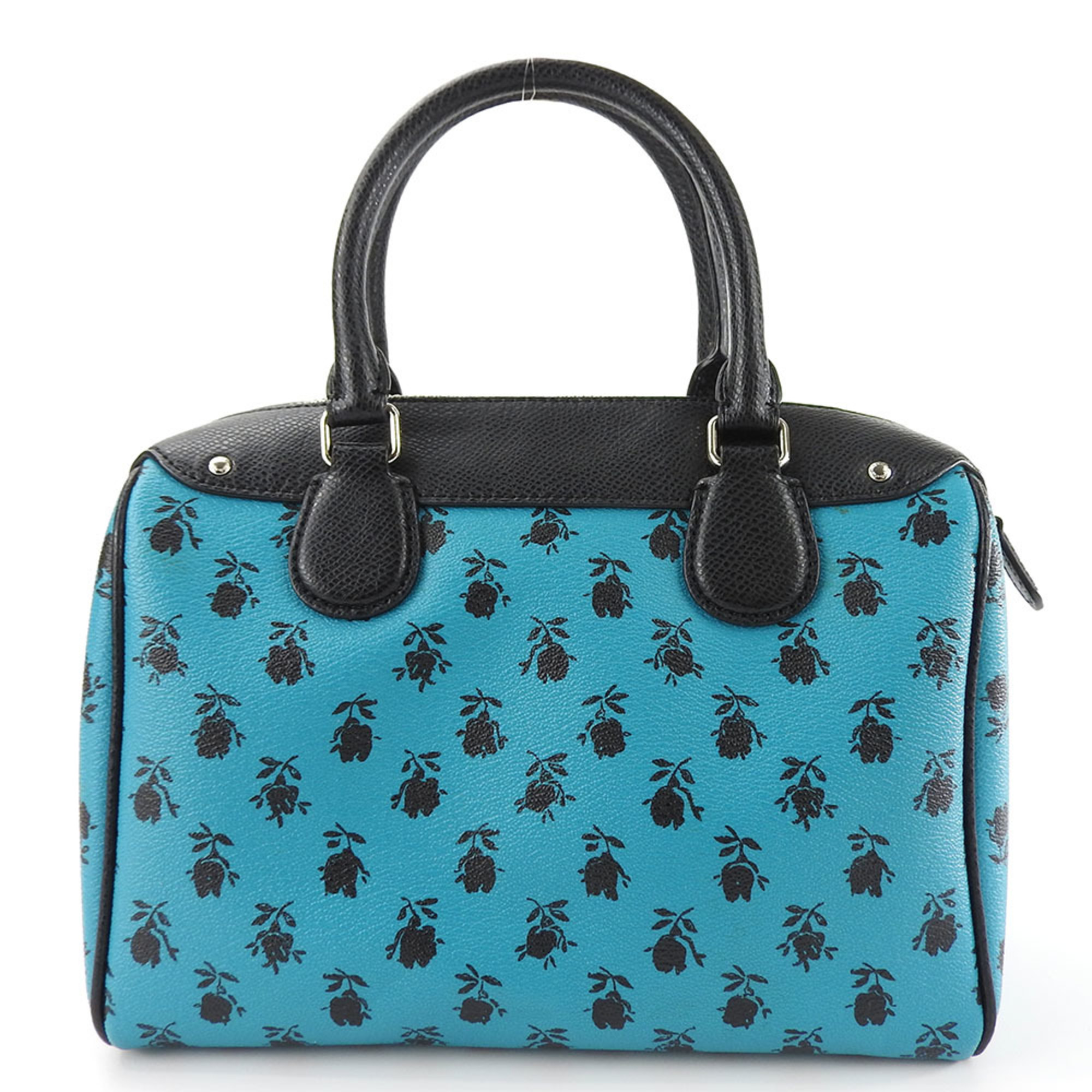 Coach handbag F38160 coated canvas embossed leather turquoise blue black boston shoulder bag women's COACH