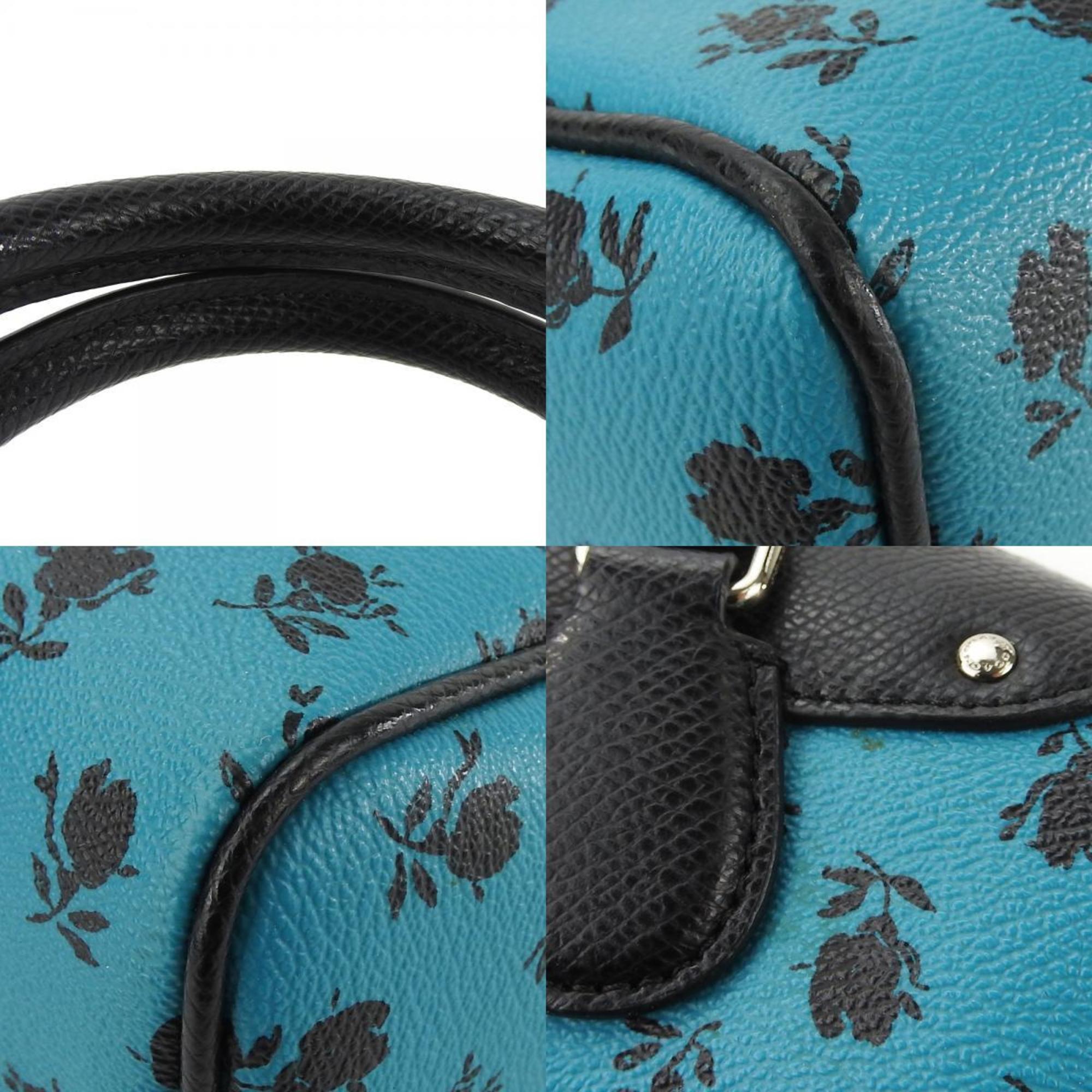 Coach handbag F38160 coated canvas embossed leather turquoise blue black boston shoulder bag women's COACH