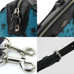 Coach handbag F38160 coated canvas embossed leather turquoise blue black boston shoulder bag women's COACH