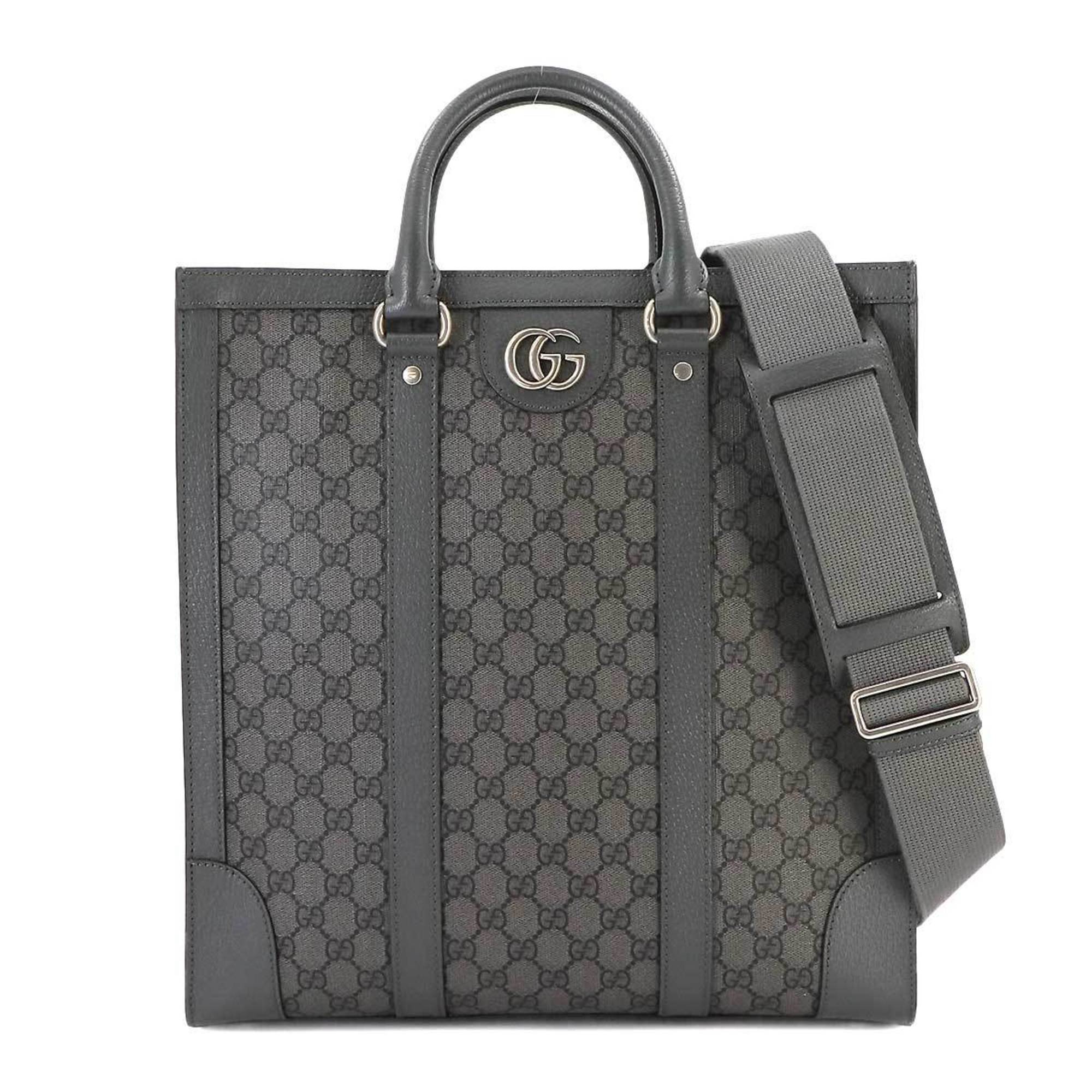 GUCCI Ophidia GG Supreme Medium Tote Bag 2-way Shoulder Leather Grey Black 731793